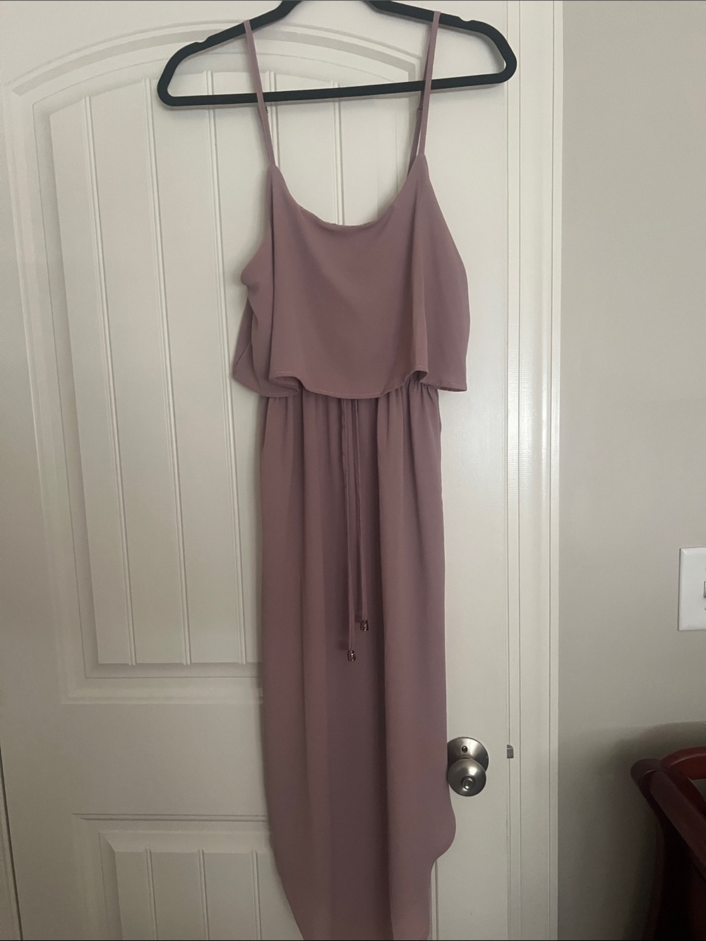 Spaghetti-Strap Mauve Maxi Dress with Drawstring Waist